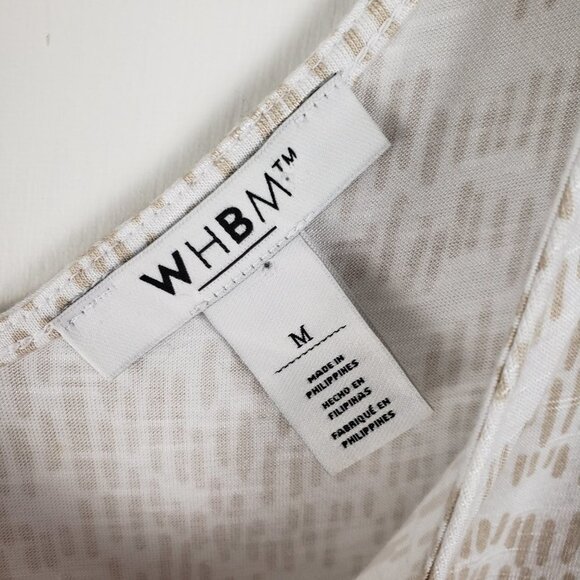 WHBM Bow Shoulder Tank Top White Tan Slub Jersey V-Neck Womens Size Medium - Picture 4 of 9